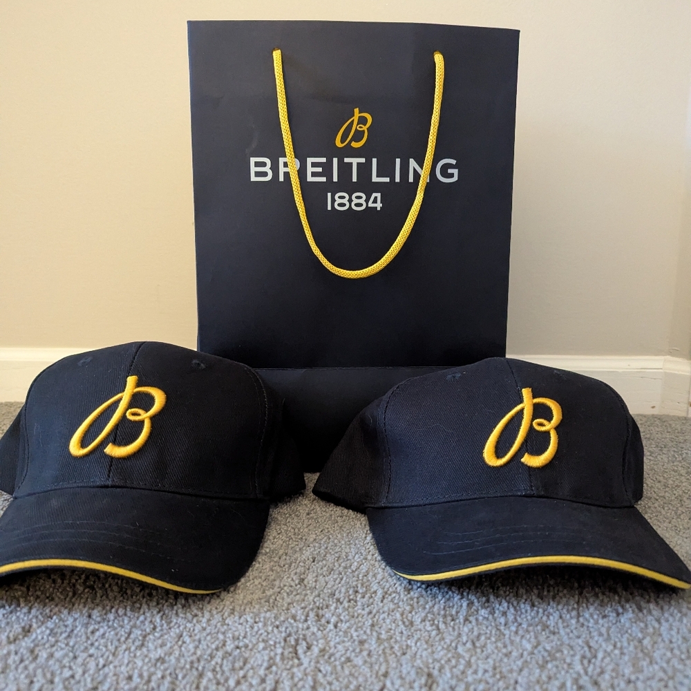 Breitling Embroidered Blue And Yellow Logo Baseball Caps (Set of 2) – Brand New